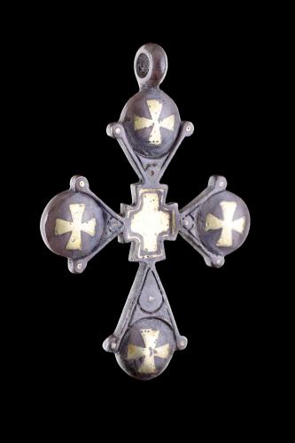 Byzantine Silver and Gold Inlaid Pendant Cross