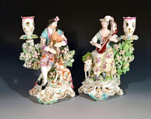 Derby Porcelain Candlesticks with Figures of Musicians, Circa 1760-65