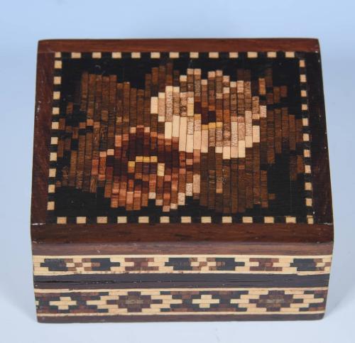 Tunbridge Ware Stamp Box with Floral Mosaic
