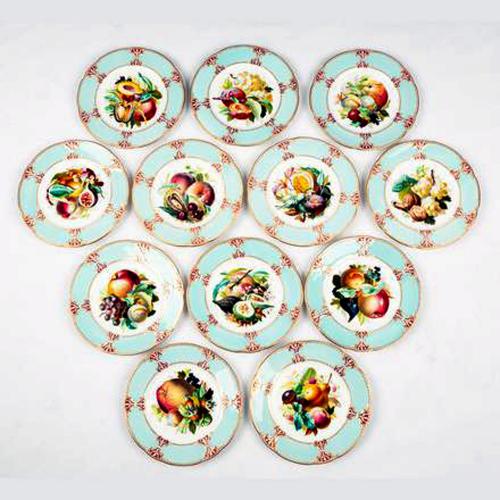 Copeland Porcelain Set of Twelve Plates Painted with Fruit, 1851-85