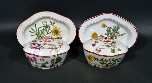 Spode Creamware Painted Botanical Sauce Tureens, Covers & Stands, The Flowers after William Curtis's The Botanical Magazine, Circa 1810-20