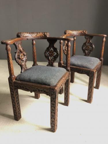 Well Carved Corner Chairs Circa 1830