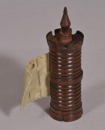 S/4114 Antique Treen 19th Century Fruitwood Ribbon and Pin Holder