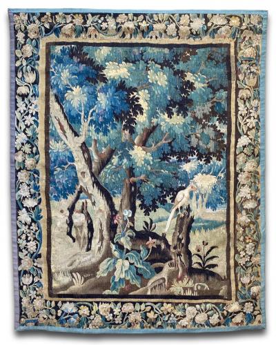 Verdure tapestry woodland scene with a parrot. Aubusson, c.1680