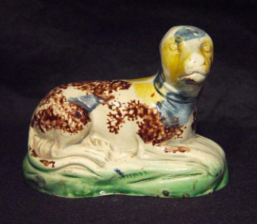 Creamware Whieldon-type Pottery Recumbent Dog, Circa 1775