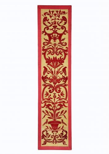 Panel of Applique Red Velvet on a Yellow Silk Ground