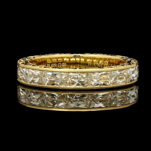 French-cut diamond "East/West" set 3.50mm eternity ring in finely engraved 18ct yellow gold