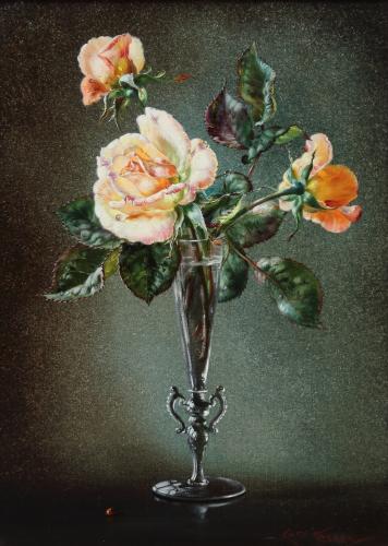 Pink Roses in a Glass Vase by Cecil Kennedy (1905 - 1997)