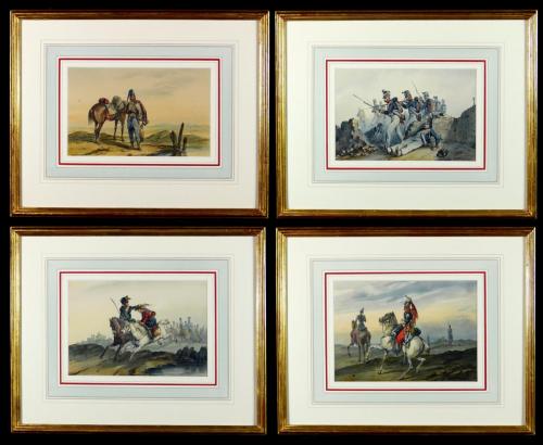 A Set of Four Orlando Norrie Military Watercolours, (1832-1901)