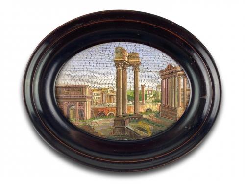 Framed micro mosaic of the Forum in Rome. Italian, 19th century