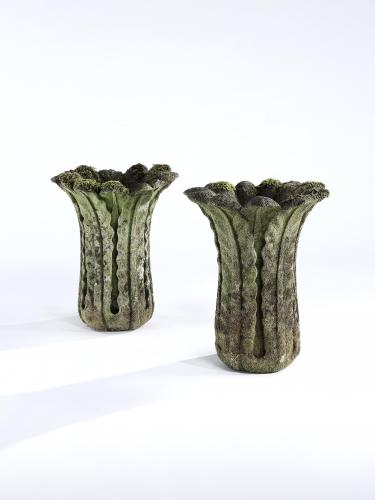 Pair of Regency Carved Limestone Vases
