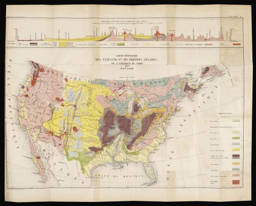Presentation copy of Jules Marcou's geological map of the United States to Auguste Trecul