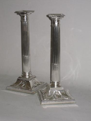 Pair Small Old Sheffield Plate Silver Candlesticks, circa 1780