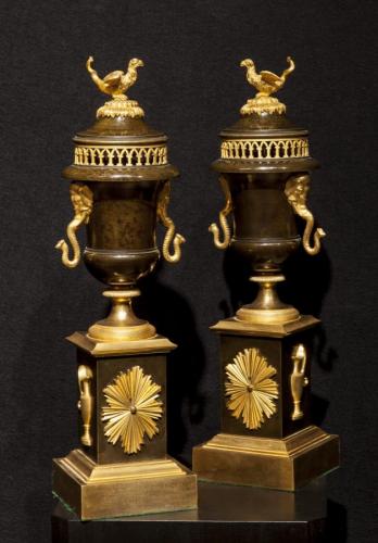 Pair of Bronze and Ormolu French Empire Period Cassolettes