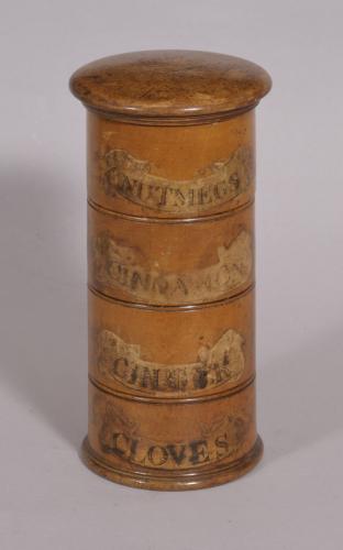 S/4132 Antique Treen 19th Century Sycamore Four Tier Spice Tower