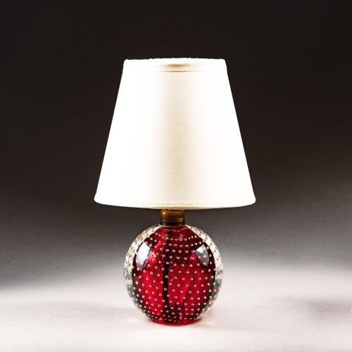 A Red Murano Bullicante Glass Ball Lamp