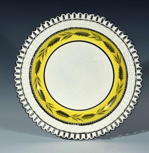Liverpool Yellow-banded Openwork Creamware Dessert Dish, Heculaneum, Circa 1810-15.