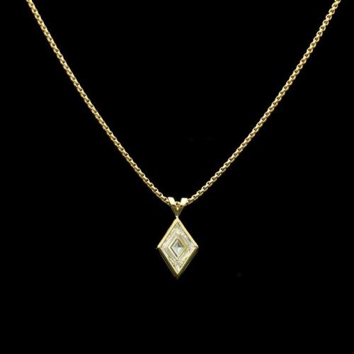 A beautiful lozenge shaped diamond pendant rubover set in 18ct yellow gold with fine Venetian chain