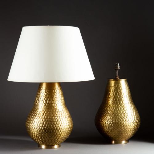 A Pair of Brass Punched Metal Lamps