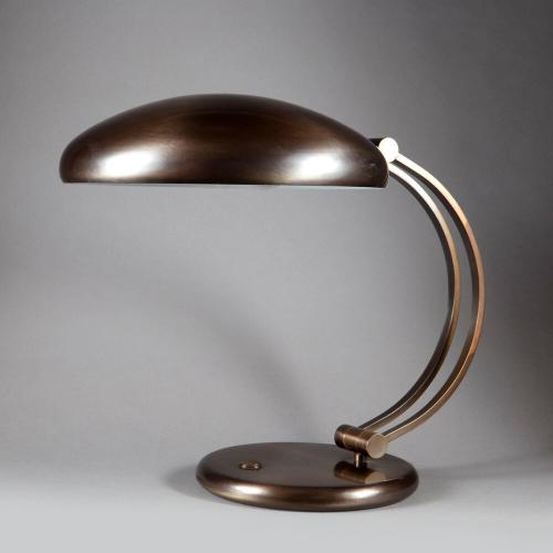 A Large Bronze Desk Lamp with Curved Stem