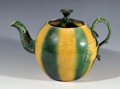 English Creamware Whieldon-type Melon Teapot, Perhaps Josiah Wedgwood, Circa 1775