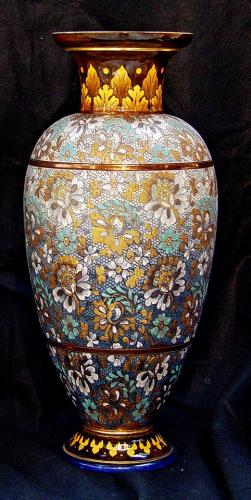Doulton Chiné Ground Pair of Pottery Vase, Circa 1880-90