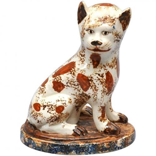 Early Staffordshire Pottery Pearlware Cat, Circa 1785