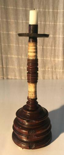 17th century Oak and Bone turned stand as a candle stick
