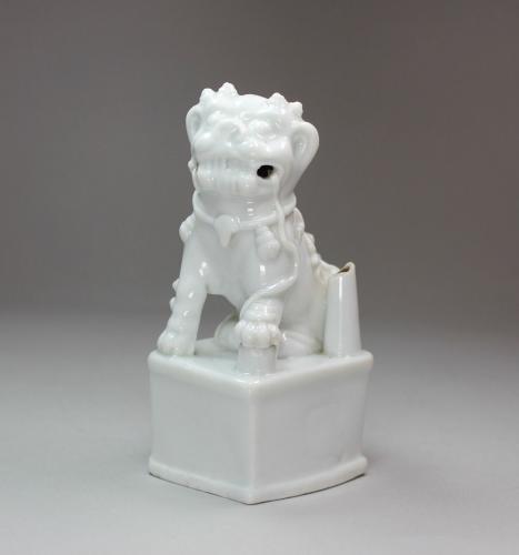 Chinese blanc-de-chine joss stick holder modelled as a lion, 17th century