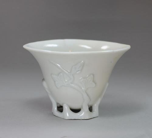 Chinese blanc de chine libation cup in the shape of a magnolia-flower, c. 1700