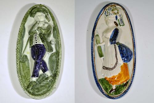 Two English Pearlware Plaques, Jack on a Cruise & Lady, Late 18th Century