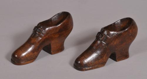 S/4156 Antique Treen 19th Century Pair of Mahogany Sailor's Boots