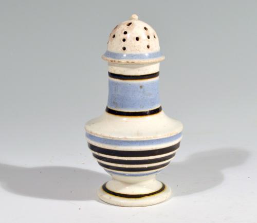 Mocha Pottery Blue Pepper Pot, Early 19th Century