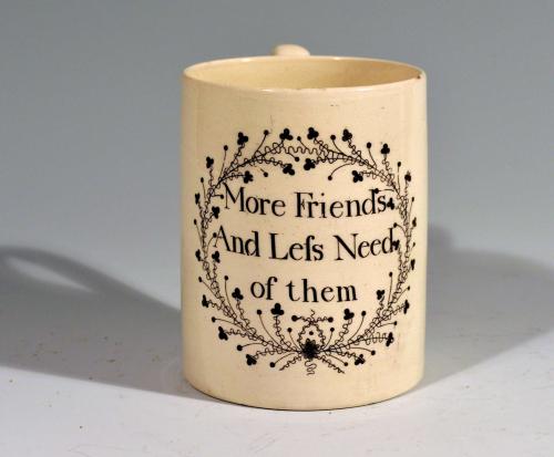 Creamware Mug with Motto, Circa 1800-10