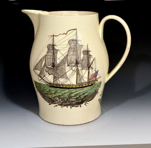 Liverpool Creamware American Ship Jug, Possibly Herculaneum Pottery, Liverpool, Circa 1799-1800