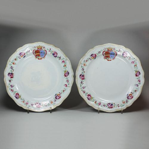 Pair of Chinese famille rose armorial plates, Qianlong (1736-95)