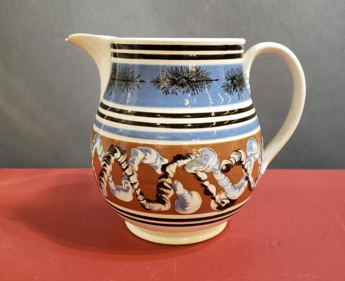 Pearlware Pottery Mocha Jug with Seaweed and Earthworm Design, Circa 1830