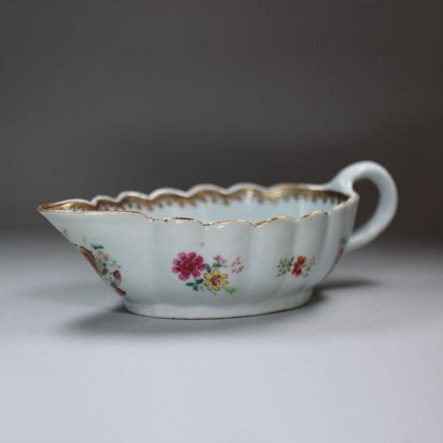 Chinese famille rose armorial sauceboat, circa 1775