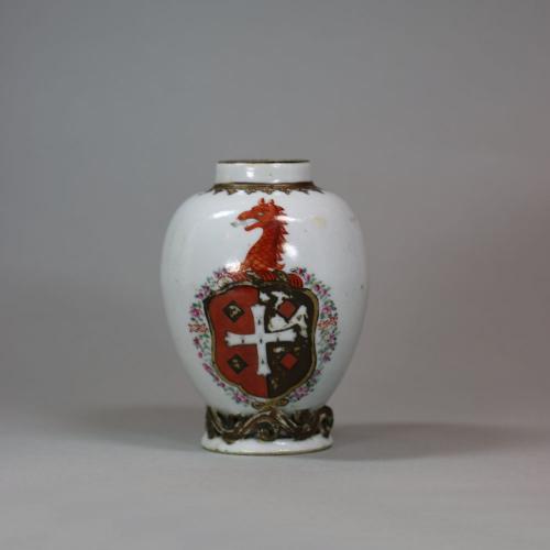 Chinese Armorial famille rose tea caddy, c. 1770, Qianlong (1736-95)