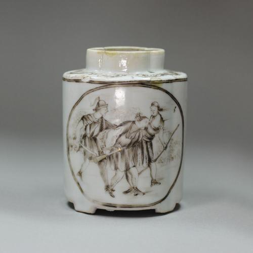 Chinese grisaille and gilt moulded quatrefoil tea caddy, Qianlong (1736-95)