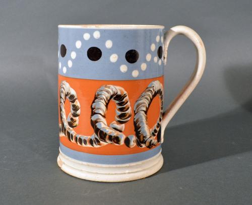 Mocha Tankard with Earthworm and Dot Decoration, Early 19th Century