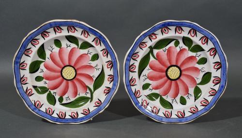 English Pottery Pearlware Botanical Plates, Circa 1840