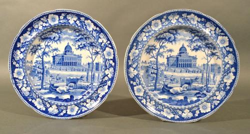 Boston State House Staffordshire Pair of Pottery Plates Rogers, 1825