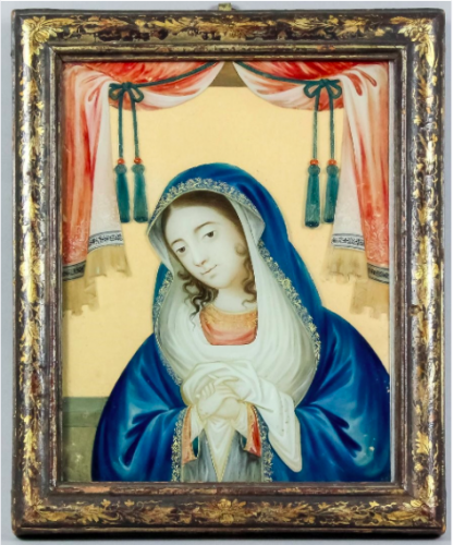 A Rare Chinese Export Reverse Glass Painting of the Virgin Mary Qianlong Period, Circa 1780