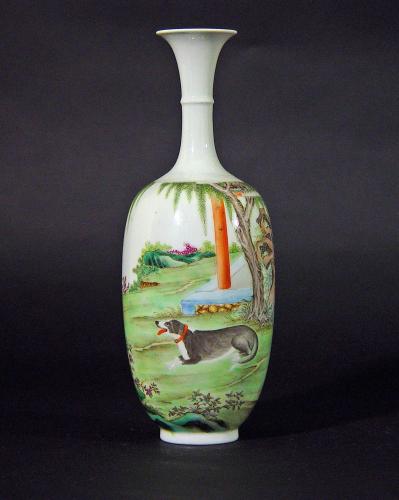 Chinese Porcelain Vase Painted with a Dog, 20th Century