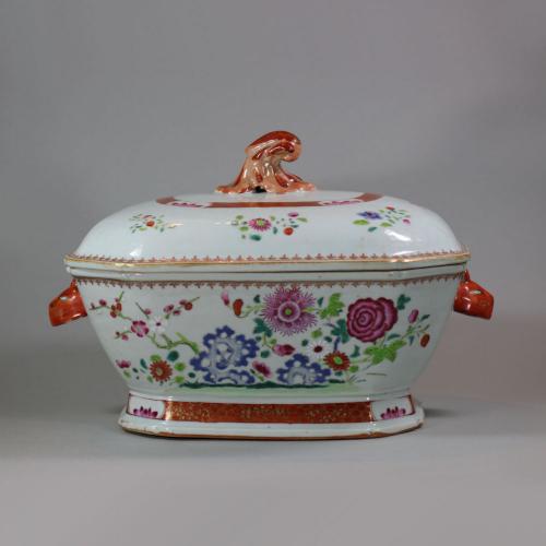 Large Chinese octagonal famille rose tureen and cover, Qianlong (1736-95)