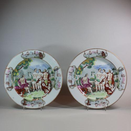 Pair of Chinese Famille Rose ‘Judgement of Paris’ plates, Qianlong (1736-95)
