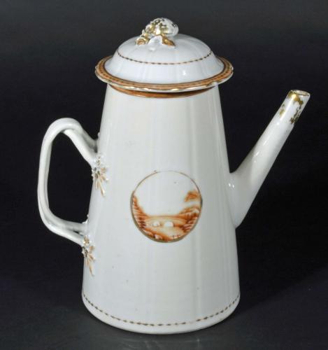 Chinese Export American Market Porcelain Lighthouse Coffee Pot & Cover, Circa 1780 