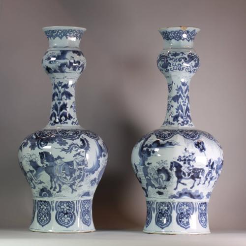 Pair of large Dutch delft bottlle vases circa 1680
