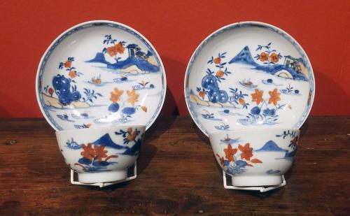 Chinese Export Porcelain Imari Tea Bowls & Saucers, Mid-18th Century